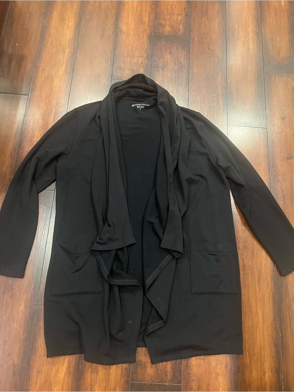 Beyond Yoga Black Open-Front Draped Blazer